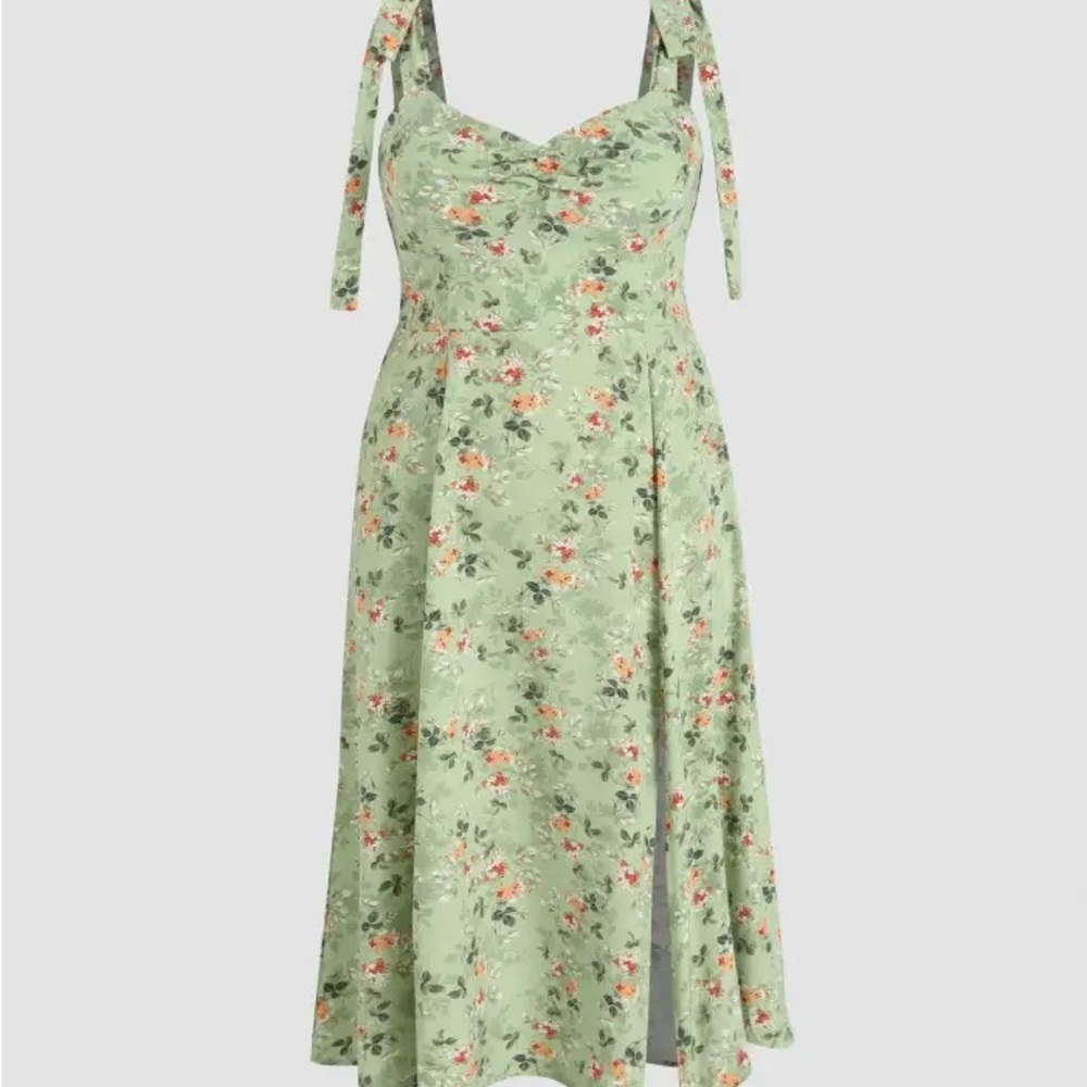 Cider Sage Floral Bow Knot Midi Dress
